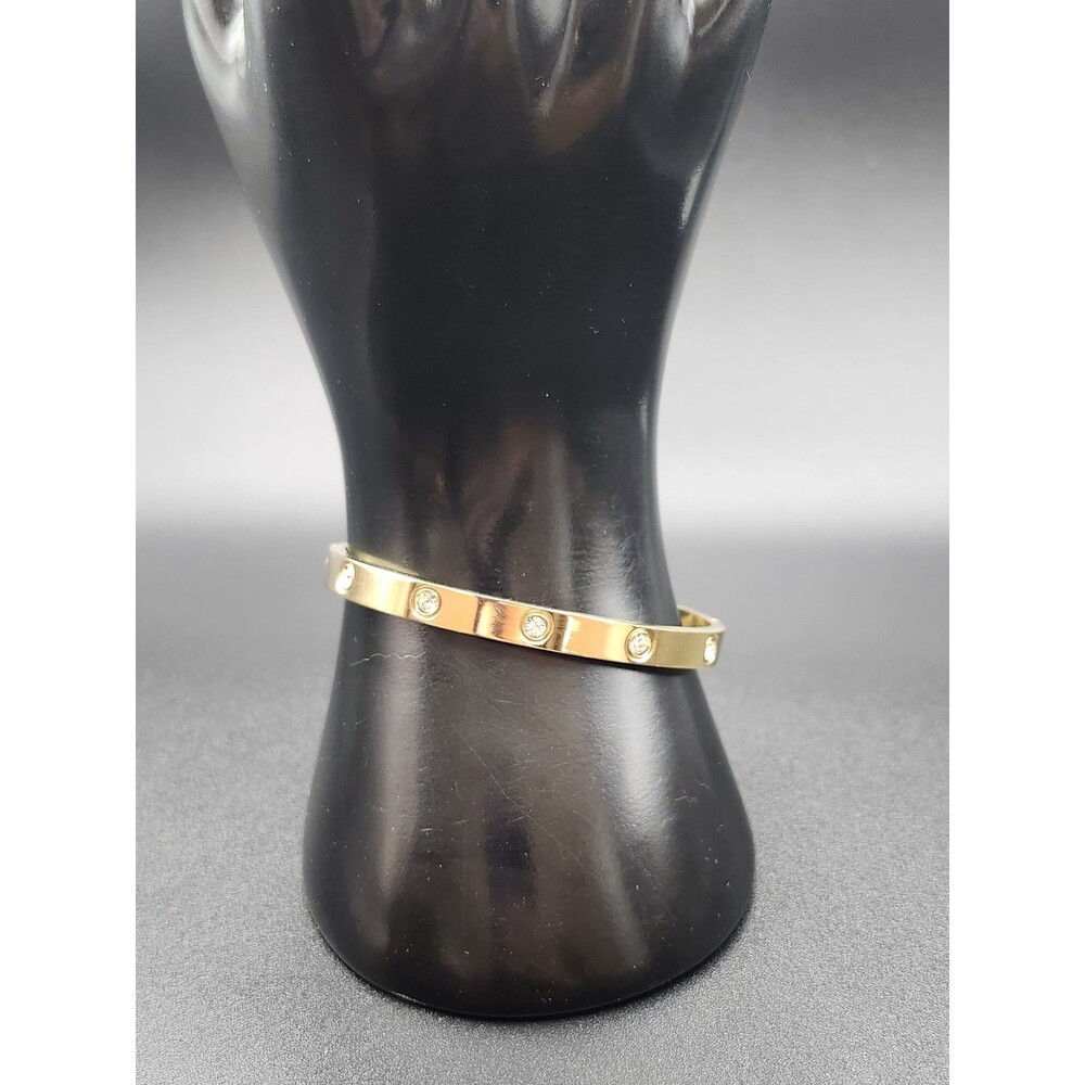 Gold Tone Hinged Bangle Bracelet W/ Crystal Accents Simple Classic New